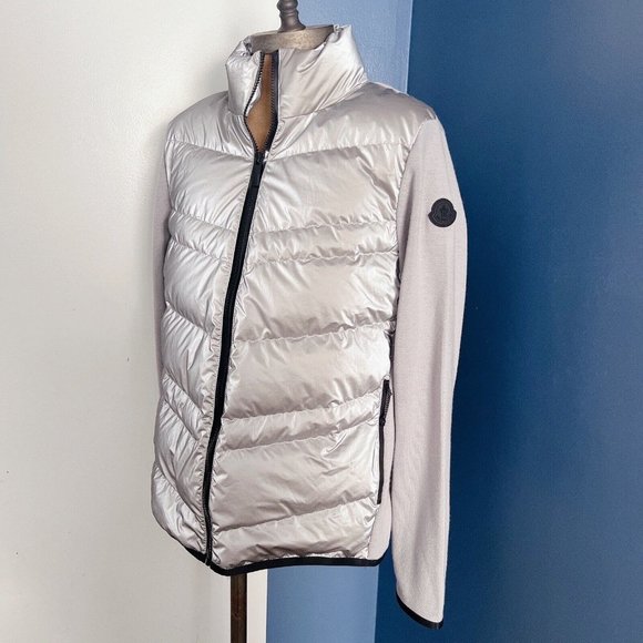 NWT Moncler Cardigan Tricot Down Wool-Blend Puffer Sweater Jacket Gray Size M - Picture 2 of 13